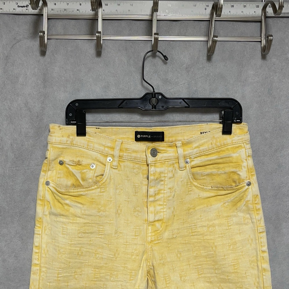 Purple Brand Jeans Men 31x32 Yellow Embossed Jacquard Monogram Denim Slim POO1